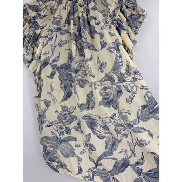 Philosophy Republic Clothing Size XS Floral Ruffle Sleeve Blouse Ivory Blue New - Picture 8 of 8